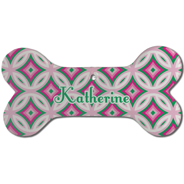 Linked Circles & Diamonds Ceramic Flat Ornament - Bone Front