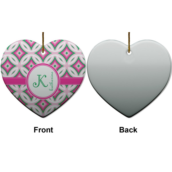 Linked Circles & Diamonds Ceramic Flat Ornament - Heart Front & Back (APPROVAL)