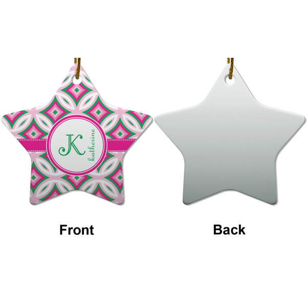 Linked Circles & Diamonds Ceramic Flat Ornament - Star Front & Back (APPROVAL)
