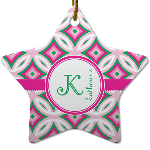 Linked Circles & Diamonds Ceramic Flat Ornament - Star (Front)