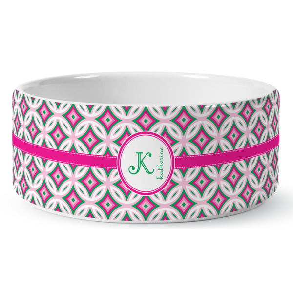 Custom Linked Circles & Diamonds Ceramic Dog Bowl - Large (Personalized)