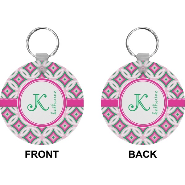 Linked Circles & Diamonds Circle Keychain (Front + Back)