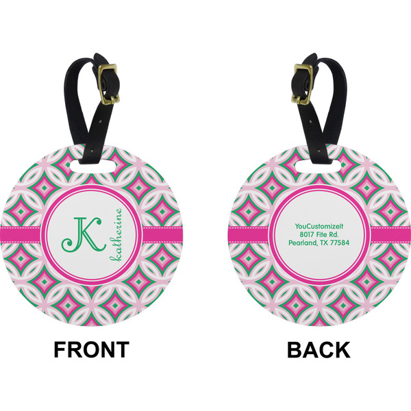 Linked Circles & Diamonds Circle Luggage Tag (Front + Back)