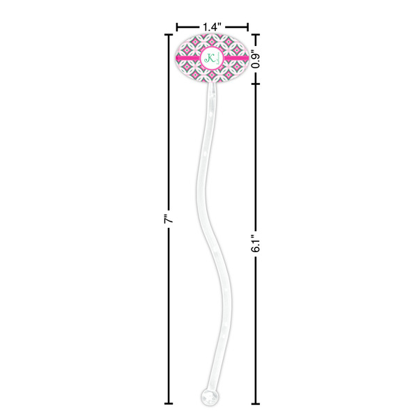 Linked Circles & Diamonds Clear Plastic 7" Stir Stick - Oval - Dimensions