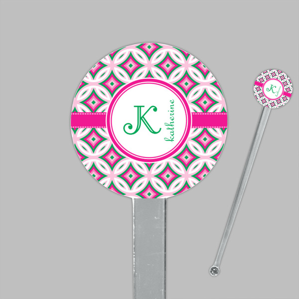 Linked Circles & Diamonds Clear Plastic 7" Stir Stick - Round - Closeup