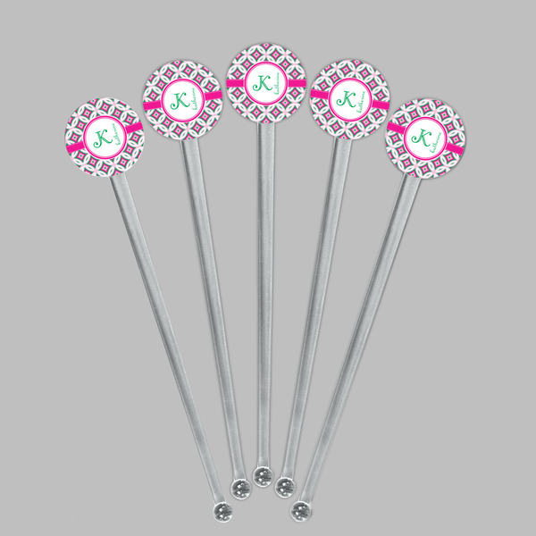 Linked Circles & Diamonds Clear Plastic 7" Stir Stick - Round - Fan View