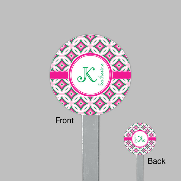 Linked Circles & Diamonds Clear Plastic 7" Stir Stick - Round - Front & Back