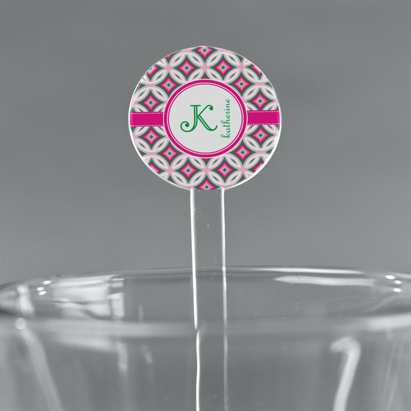 Custom Linked Circles & Diamonds 7" Round Plastic Stir Sticks - Clear (Personalized)