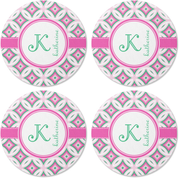 Linked Circles & Diamonds Coaster Round Rubber Back - Apvl