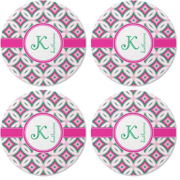 Linked Circles & Diamonds Coaster Round Rubber Back - Apvl