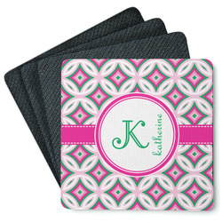 Linked Circles & Diamonds Square Rubber Backed Coasters - Set of 4 (Personalized)