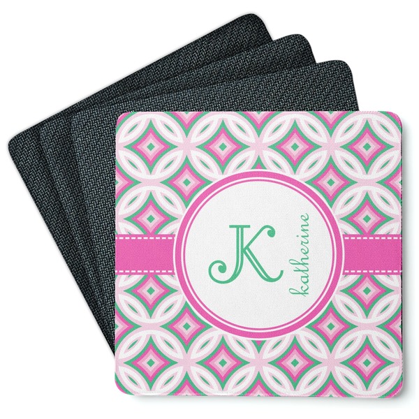 Custom Linked Circles & Diamonds Square Rubber Backed Coasters - Set of 4 (Personalized)
