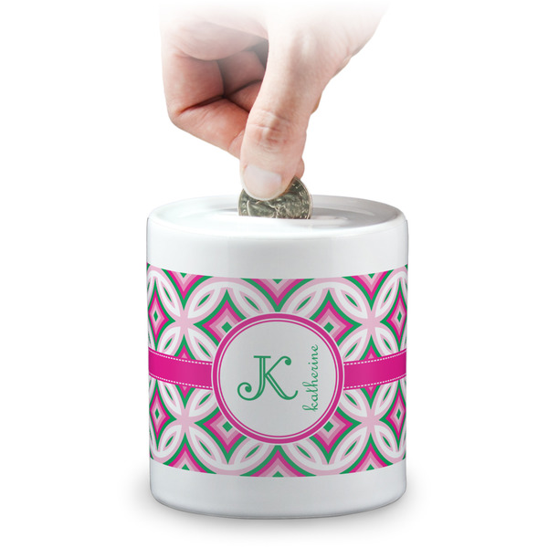 Custom Linked Circles & Diamonds Coin Bank (Personalized)
