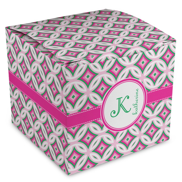Custom Linked Circles & Diamonds Cube Favor Gift Boxes (Personalized)