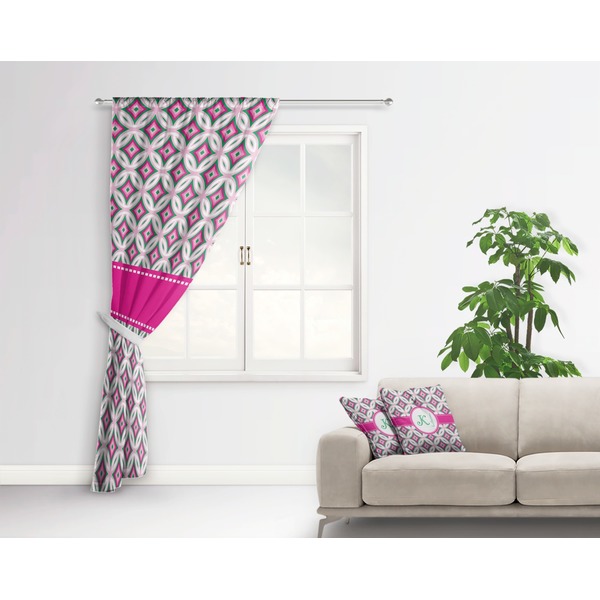 Linked Circles & Diamonds Curtain With Window and Rod - in Room Matching Pillow