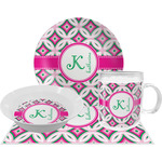 Linked Circles & Diamonds Dinner Set - Single 4 Pc Setting w/ Name and Initial