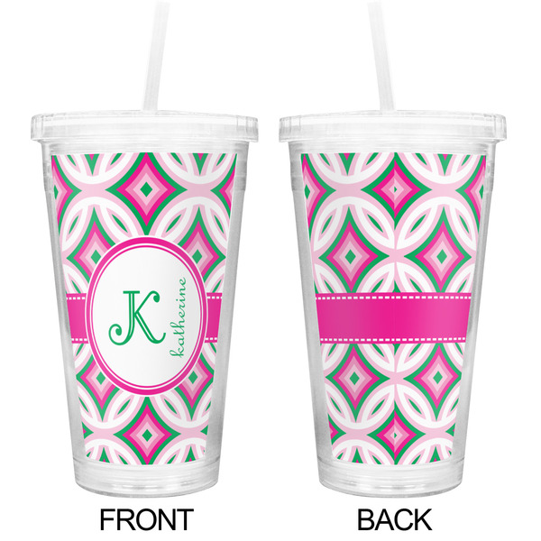 Linked Circles & Diamonds Double Wall Tumbler with Straw - Approval