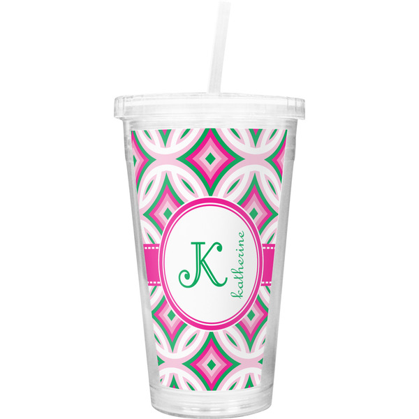 Custom Linked Circles & Diamonds Double Wall Tumbler with Straw (Personalized)
