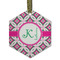Linked Circles & Diamonds Flat Glass Ornament - Hexagon w/ Name and Initial