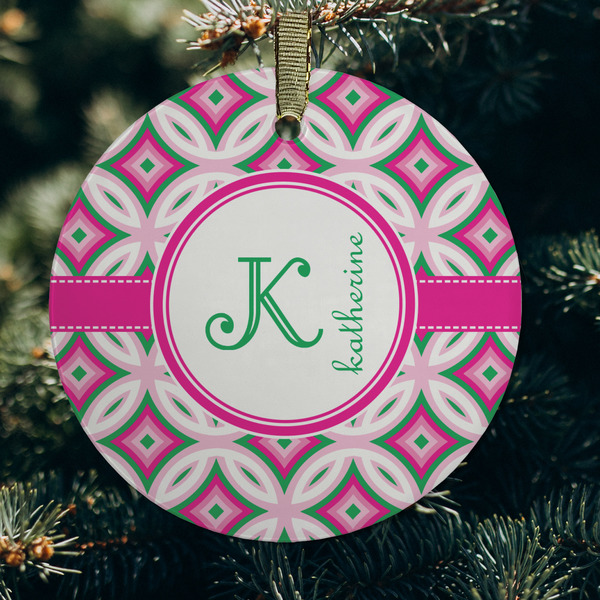 Linked Circles & Diamonds Frosted Glass Ornament - Round (Lifestyle)