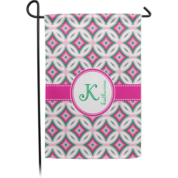 Custom Linked Circles & Diamonds Small Garden Flag - Single Sided w/ Name and Initial