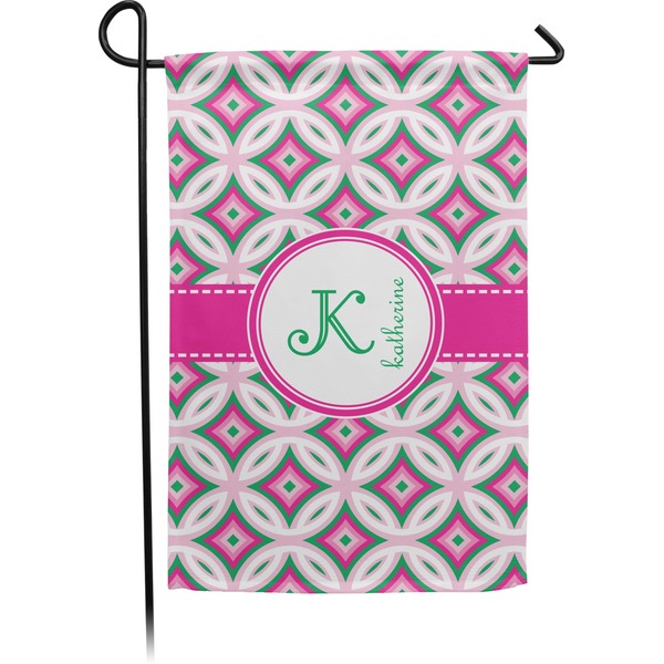Custom Linked Circles & Diamonds Small Garden Flag - Double Sided w/ Name and Initial