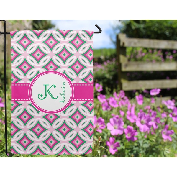 Linked Circles & Diamonds Garden Flag - Outside In Flowers