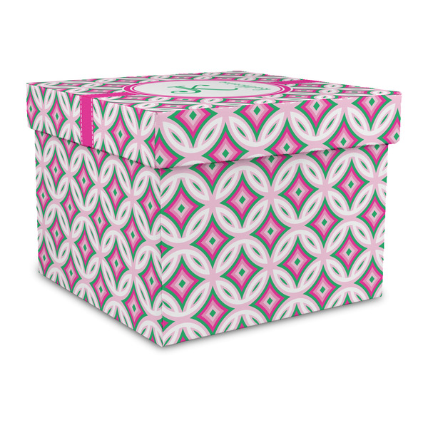 Custom Linked Circles & Diamonds Gift Box with Lid - Canvas Wrapped - Large (Personalized)