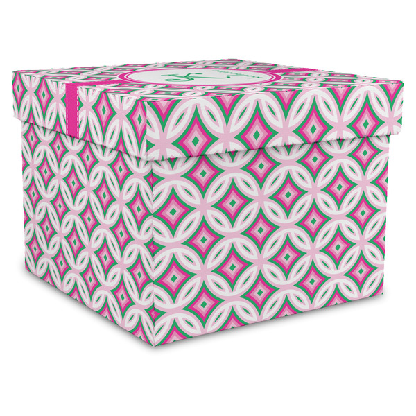 Custom Linked Circles & Diamonds Gift Box with Lid - Canvas Wrapped - X-Large (Personalized)