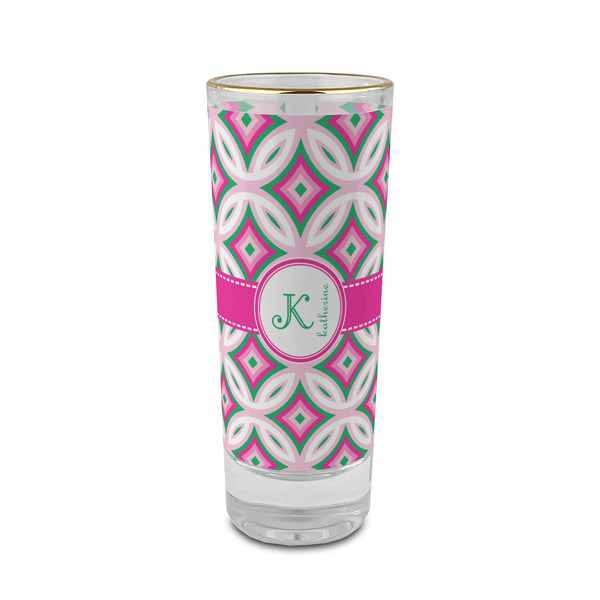Custom Linked Circles & Diamonds 2 oz Shot Glass -  Glass with Gold Rim - Single (Personalized)