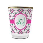 Linked Circles & Diamonds Glass Shot Glass - 1.5 oz - with Gold Rim - Single (Personalized)