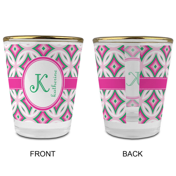 Linked Circles & Diamonds Glass Shot Glass - with gold rim - APPROVAL