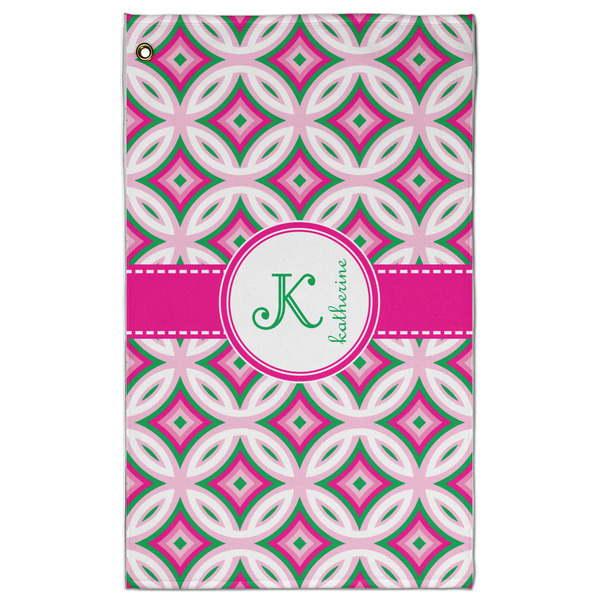 Custom Linked Circles & Diamonds Golf Towel - Poly-Cotton Blend - Large w/ Name and Initial