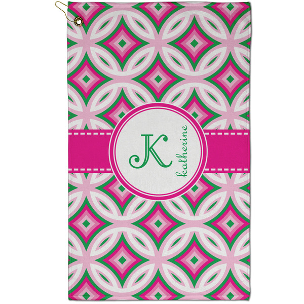 Custom Linked Circles & Diamonds Golf Towel - Poly-Cotton Blend - Small w/ Name and Initial