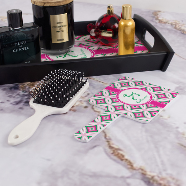 Linked Circles & Diamonds Hand Mirror - With Hair Brush