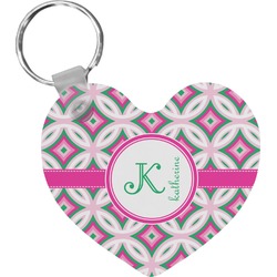 Linked Circles & Diamonds Heart Plastic Keychain w/ Name and Initial