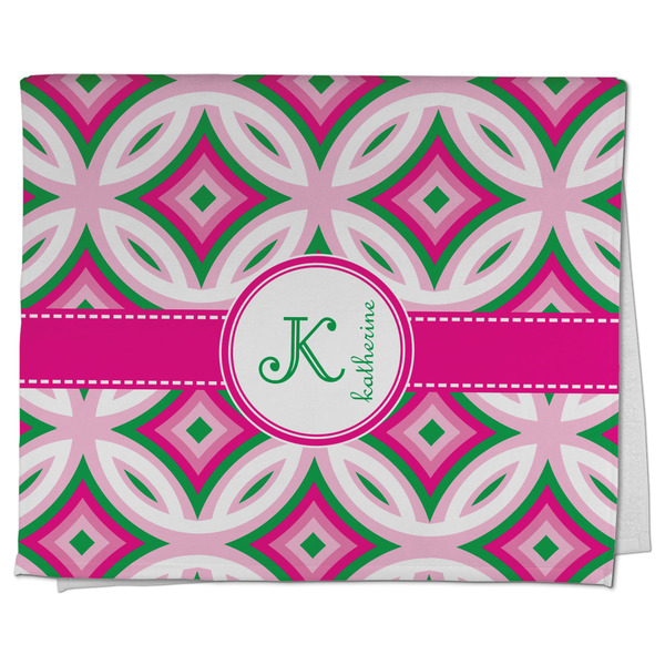 Custom Linked Circles & Diamonds Kitchen Towel - Poly Cotton w/ Name and Initial