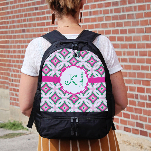 Linked Circles & Diamonds Large Backpack - Black - On Back