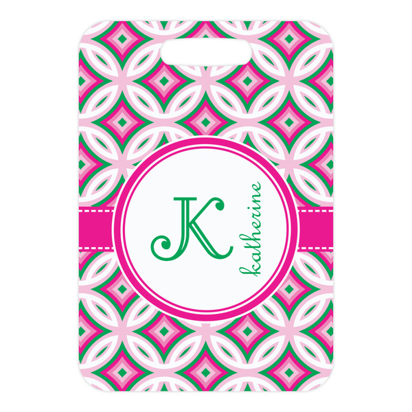 Linked Circles & Diamonds Metal Luggage Tag - Front Without Strap