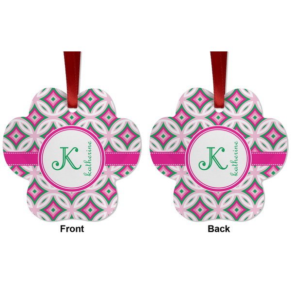 Linked Circles & Diamonds Metal Paw Ornament - Front and Back