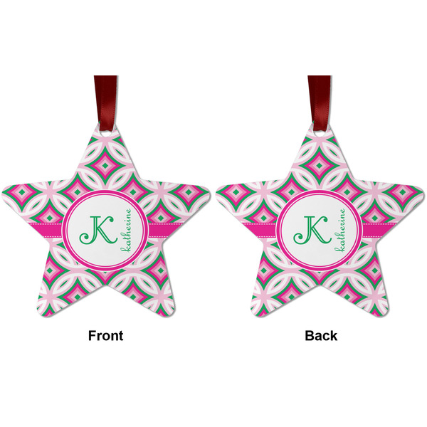 Linked Circles & Diamonds Metal Star Ornament - Front and Back