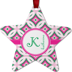 Linked Circles & Diamonds Metal Star Ornament - Double Sided w/ Name and Initial
