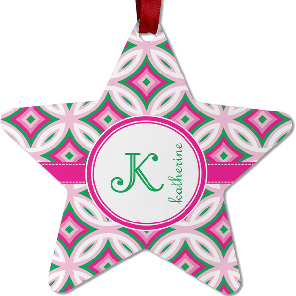 Linked Circles & Diamonds Metal Star Ornament - Front