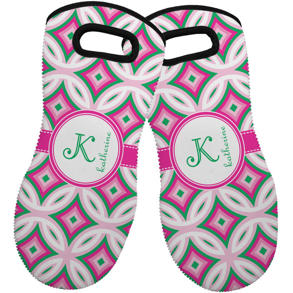 Custom Linked Circles & Diamonds Neoprene Oven Mitts - Set of 2 w/ Name and Initial