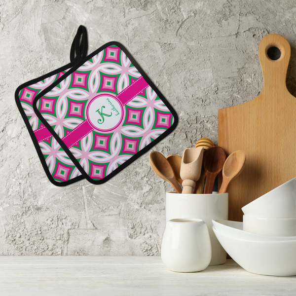 Linked Circles & Diamonds Neoprene Pot Holder - Set of 2  LIFESTYLE