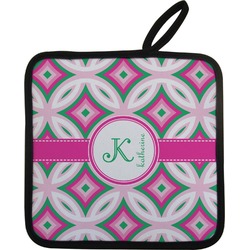 Linked Circles & Diamonds Pot Holder w/ Name and Initial