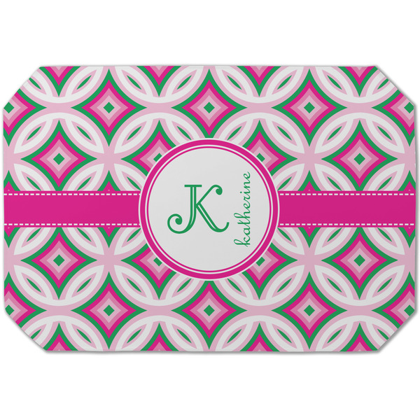 Custom Linked Circles & Diamonds Dining Table Mat - Octagon (Single-Sided) w/ Name and Initial