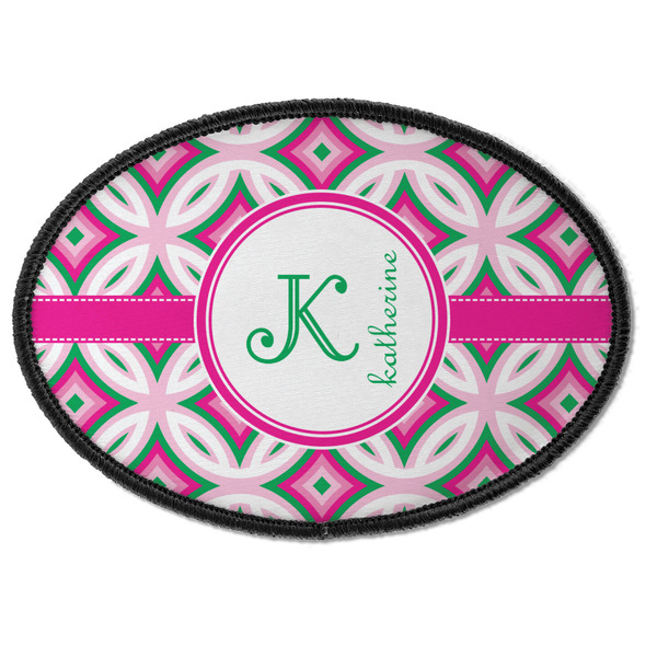 Custom Linked Circles & Diamonds Iron On Oval Patch w/ Name and Initial