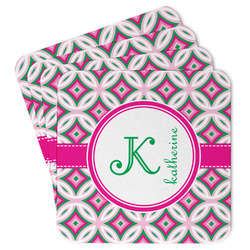 Linked Circles & Diamonds Paper Coasters w/ Name and Initial