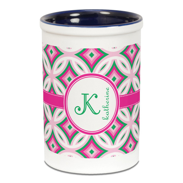 Linked Circles & Diamonds Pencil Holder - Blue